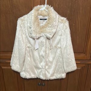 Tahari Cream Faux Fur jacket